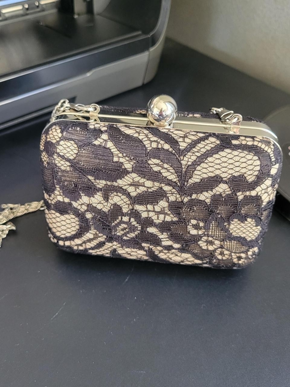 Elegant Black Lace Overlay Evening Clutch